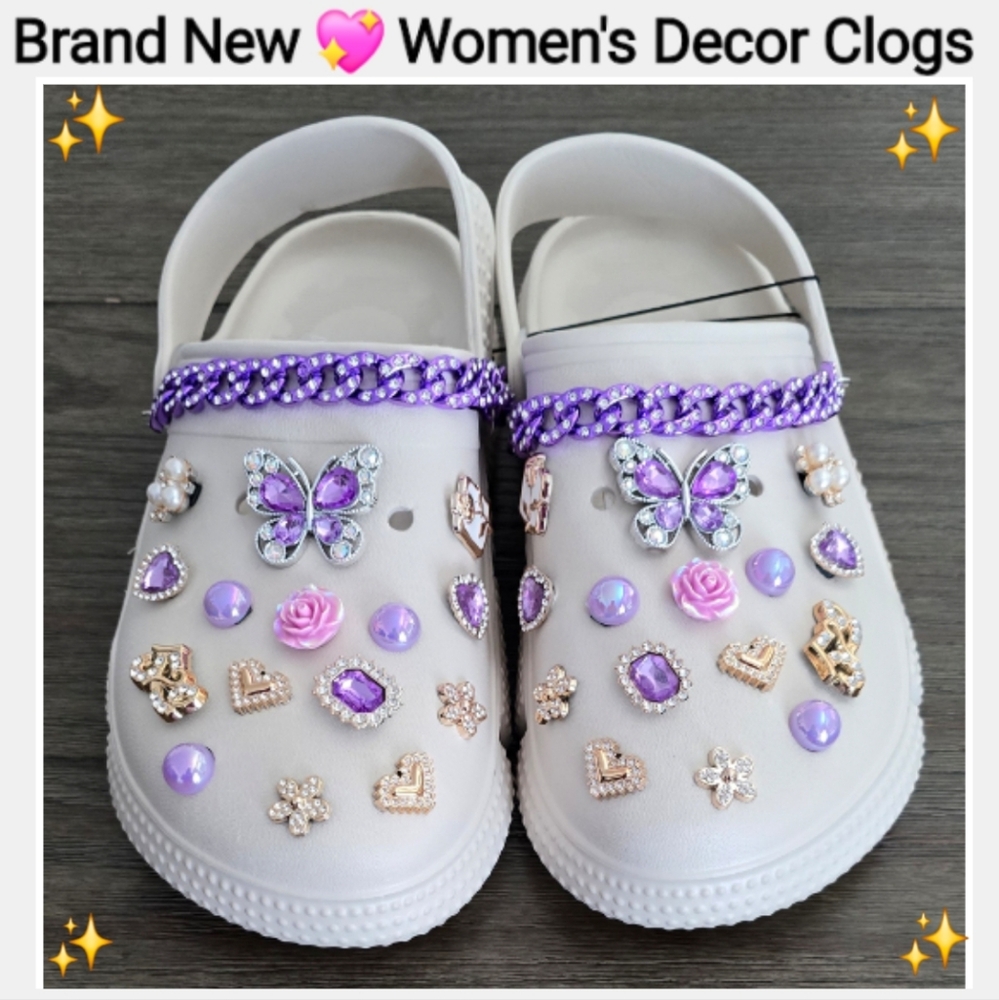Embellished Women's Clogs with Purple and Pink Accents, Size 43 (US 11)